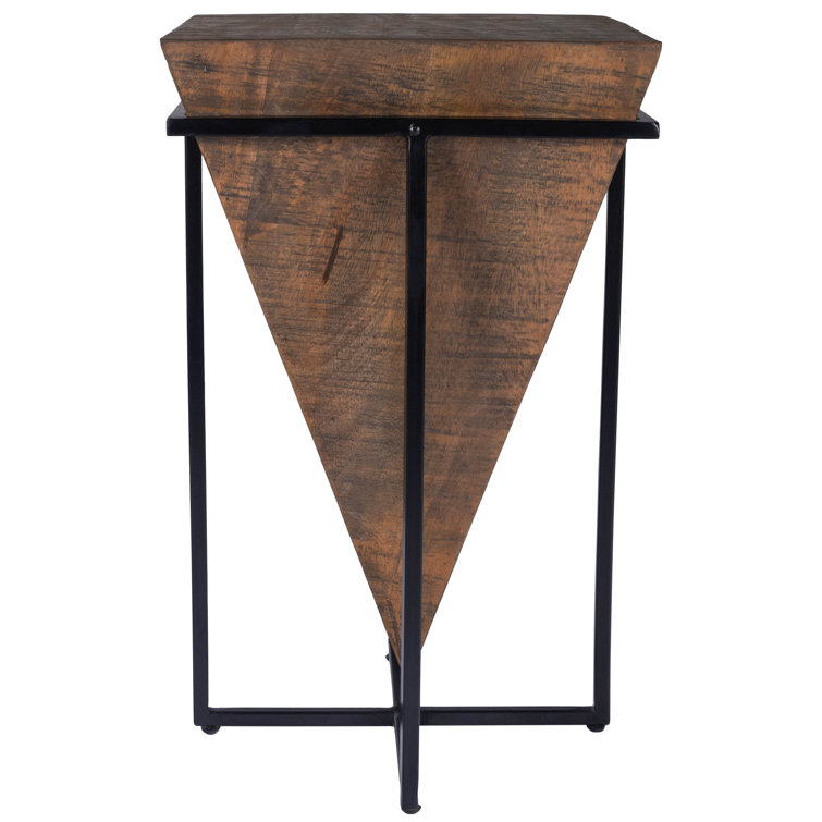 Triangular Mango Wood & Iron Pyramid Accent Table