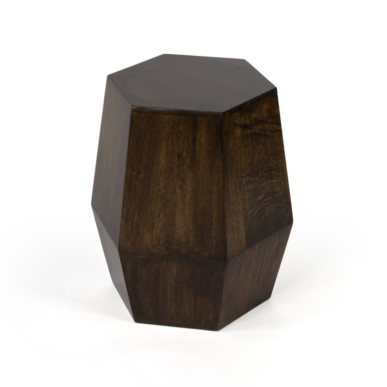 Round Dark Brown Wood and Gold Metal Accent Table