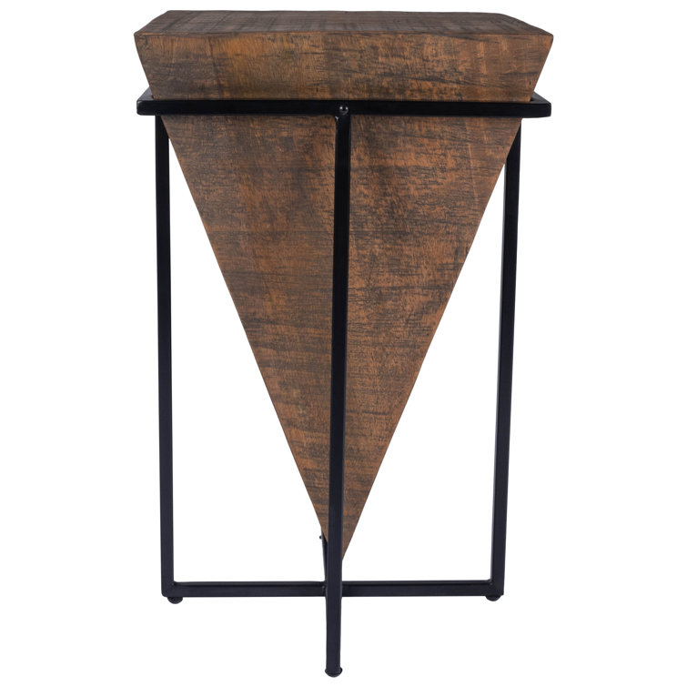 Triangular Mango Wood & Iron Pyramid Accent Table