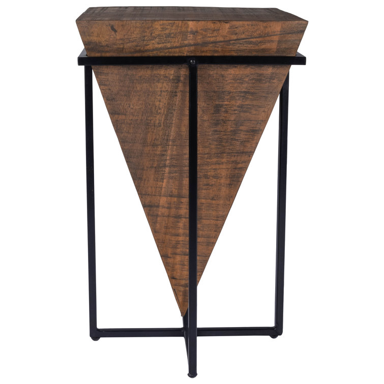 Triangular Mango Wood & Iron Pyramid Accent Table