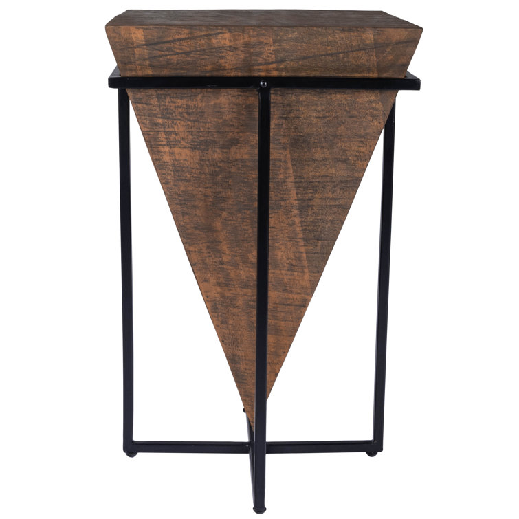 Triangular Mango Wood & Iron Pyramid Accent Table