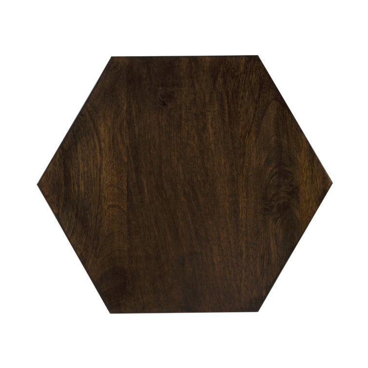Round Dark Brown Wood and Gold Metal Accent Table