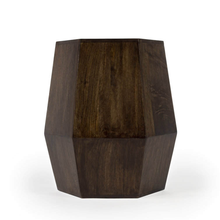 Round Dark Brown Wood and Gold Metal Accent Table