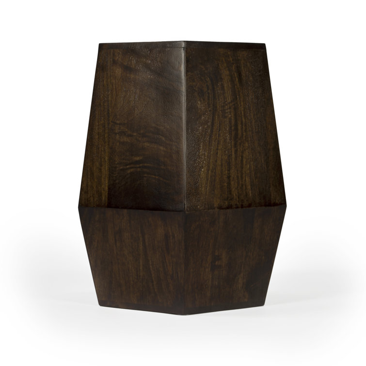 Round Dark Brown Wood and Gold Metal Accent Table