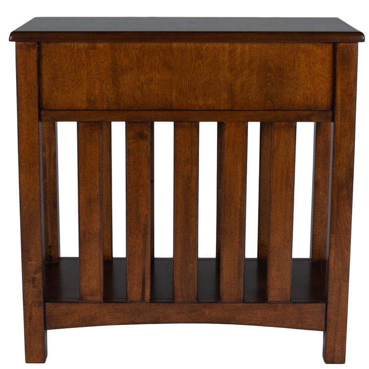 Cherry Wood and Metal Rectangular Chairside Table with Storage