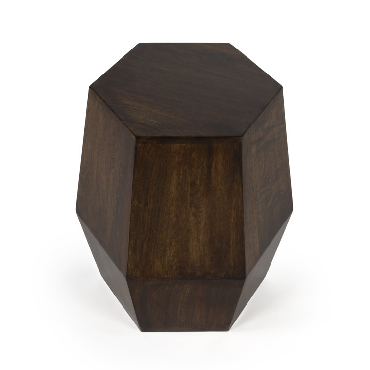 Round Dark Brown Wood and Gold Metal Accent Table