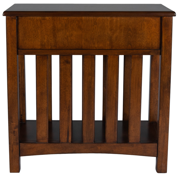 Cherry Wood and Metal Rectangular Chairside Table with Storage