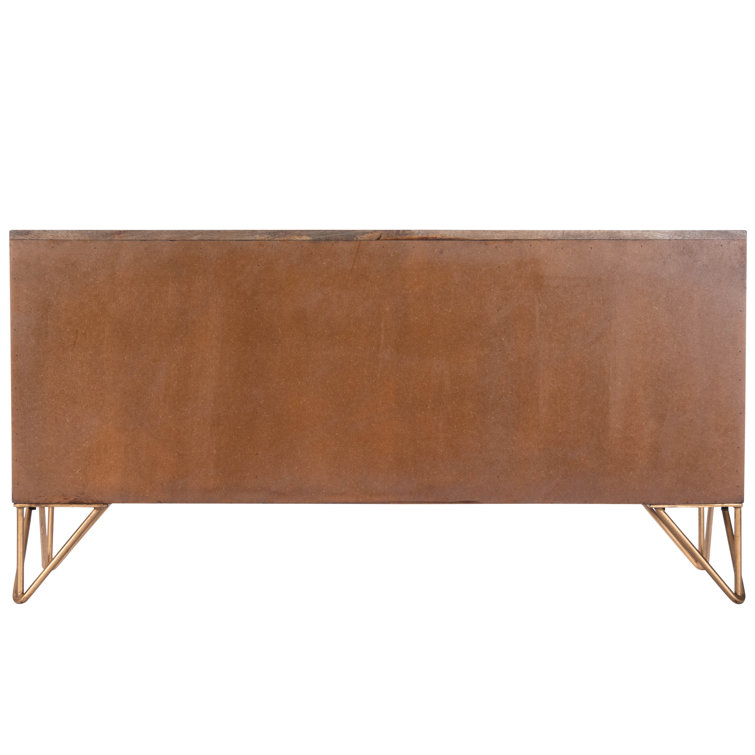 Alda 47'' Minimalist Brown Wood & Brass Inlay TV Stand
