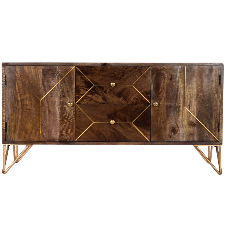 Alda 47'' Minimalist Brown Wood & Brass Inlay TV Stand