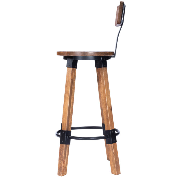 Butler Masterson Light Brown Wood & Metal Industrial Bar Stool