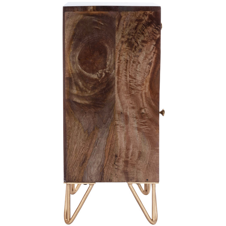 Alda Mango Wood and Brass Inlay Chairside Chest with Storage