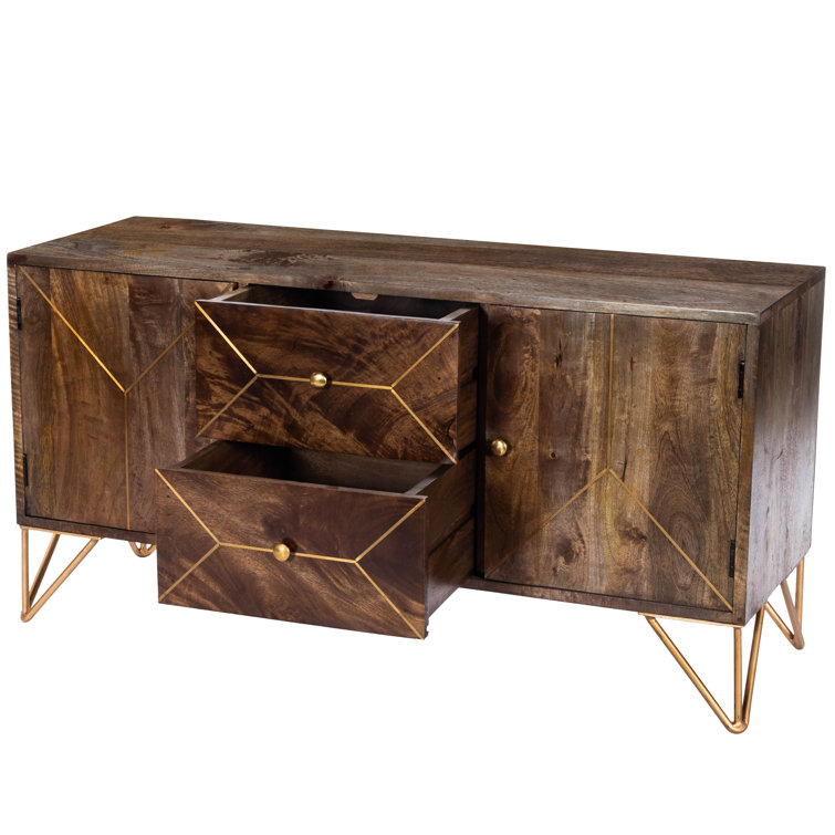 Alda 47'' Minimalist Brown Wood & Brass Inlay TV Stand