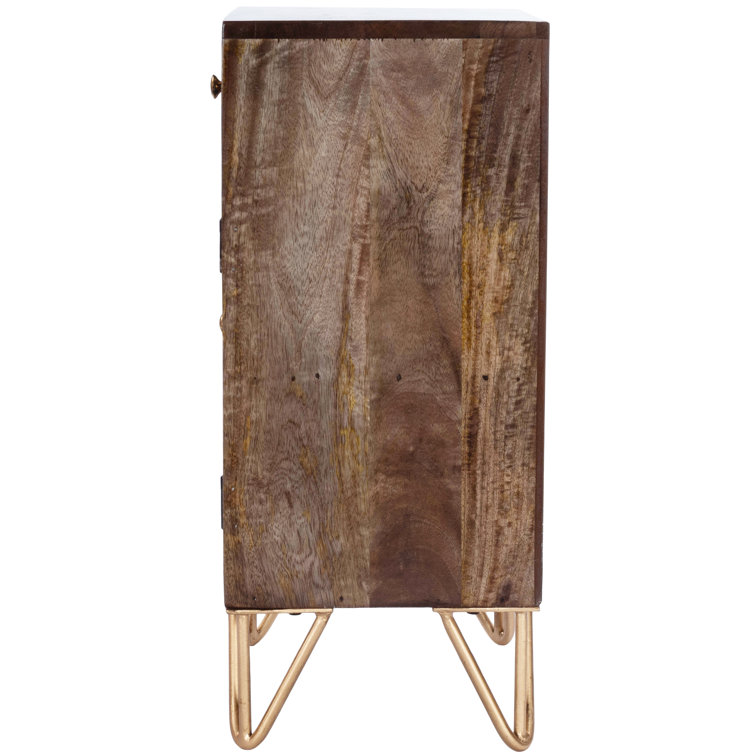 Alda Mango Wood and Brass Inlay Chairside Chest with Storage