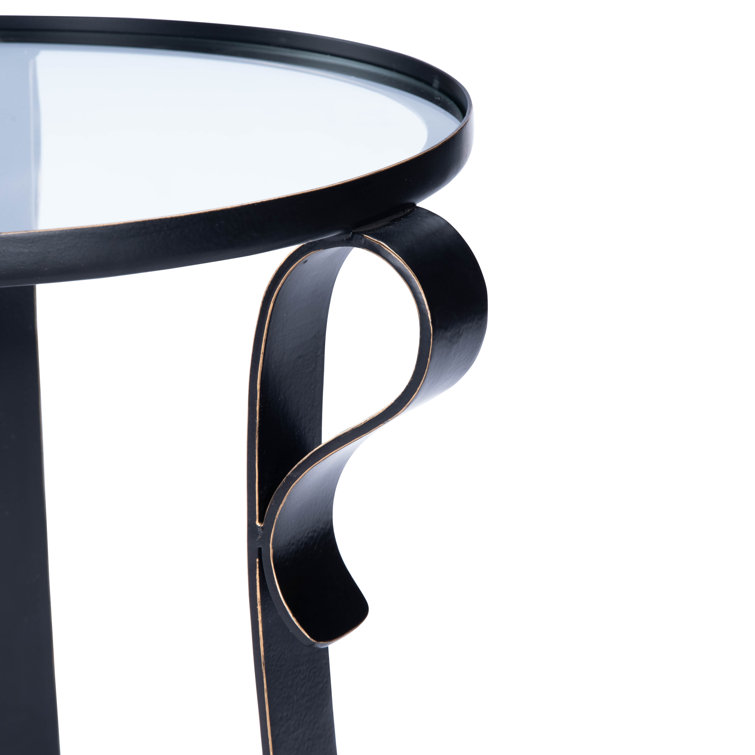 Round Black Metal and Glass End Table