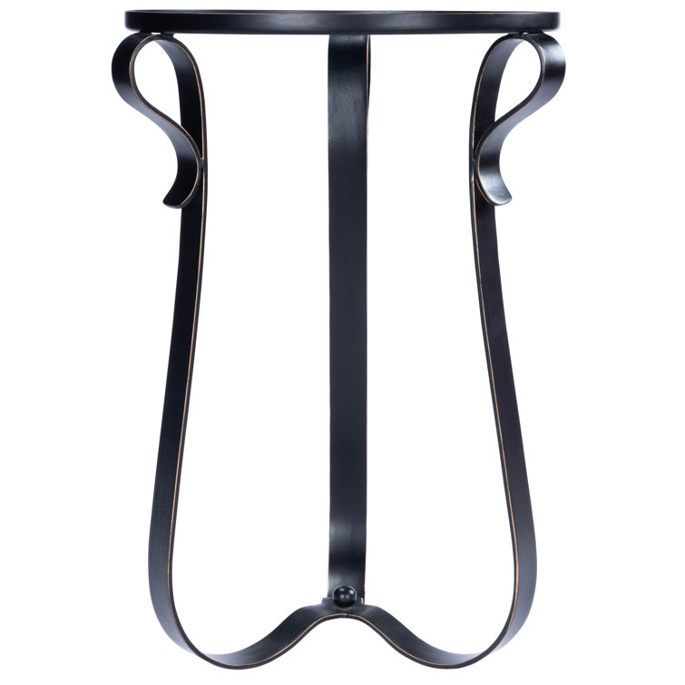Round Black Metal and Glass End Table