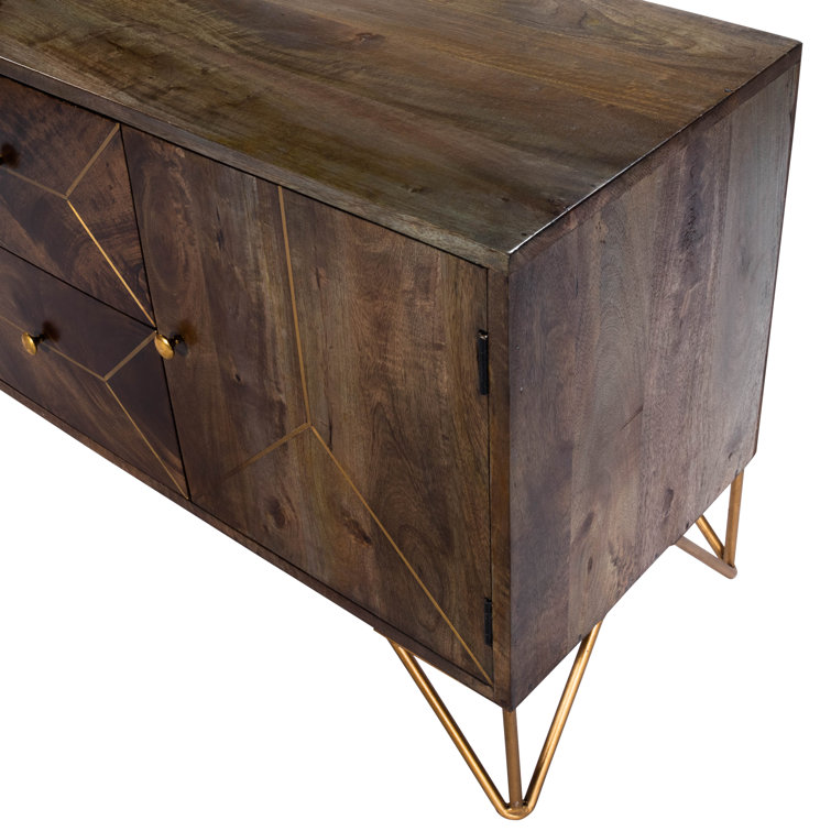 Alda 47'' Minimalist Brown Wood & Brass Inlay TV Stand