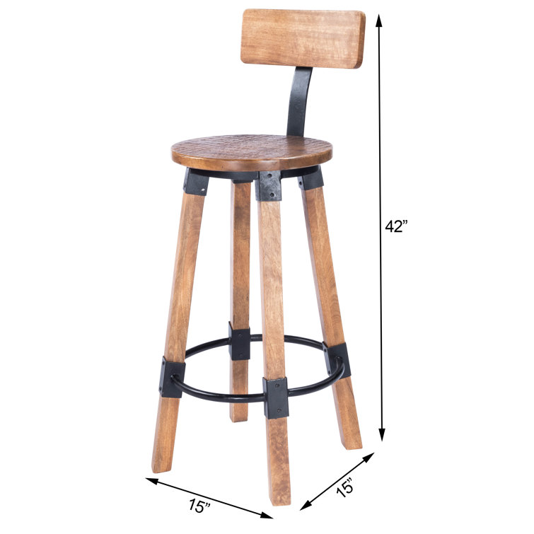 Butler Masterson Light Brown Wood & Metal Industrial Bar Stool