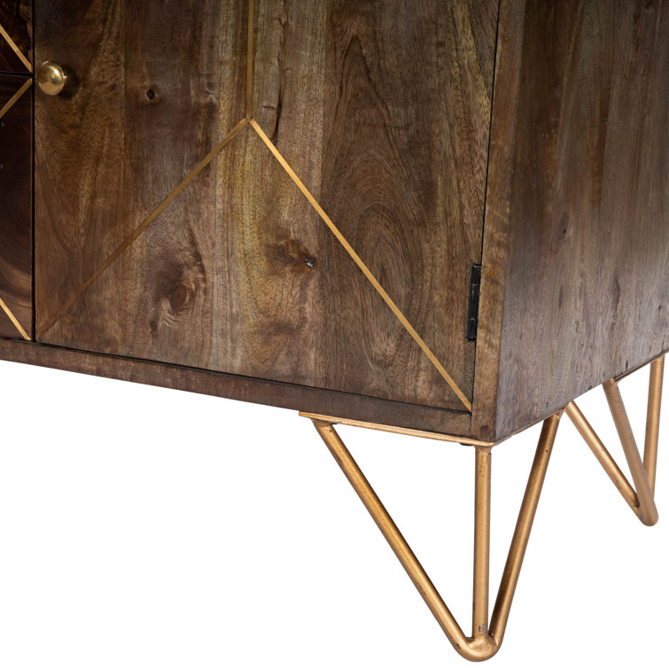 Alda 47'' Minimalist Brown Wood & Brass Inlay TV Stand