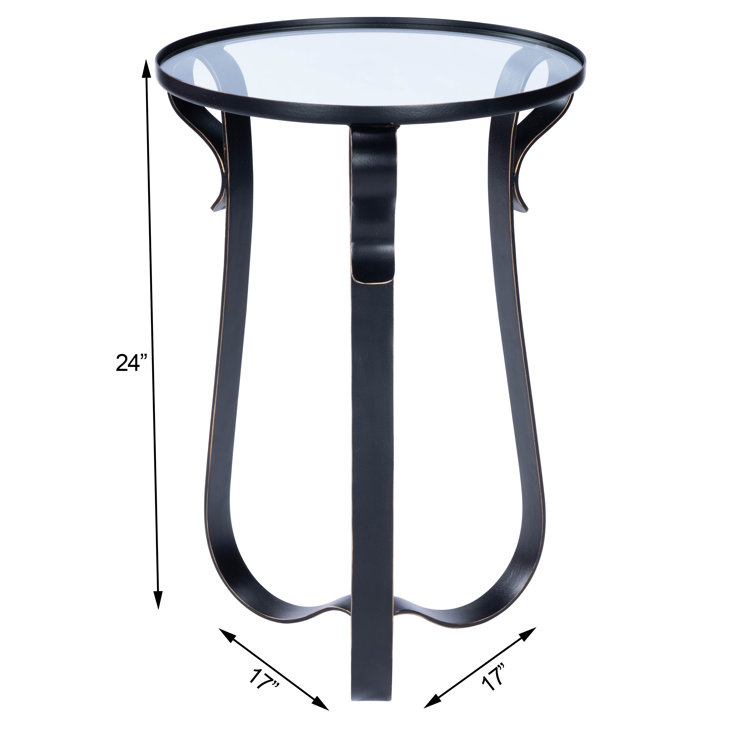 Round Black Metal and Glass End Table