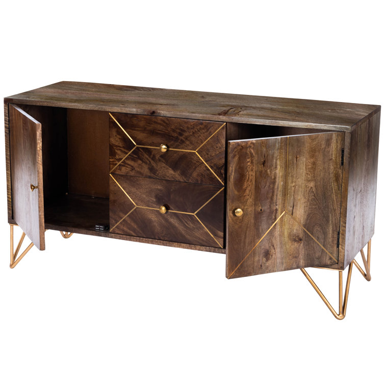 Alda 47'' Minimalist Brown Wood & Brass Inlay TV Stand