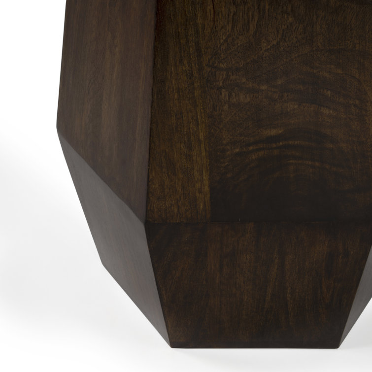 Round Dark Brown Wood and Gold Metal Accent Table