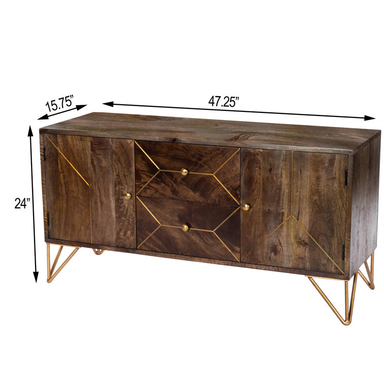 Alda 47'' Minimalist Brown Wood & Brass Inlay TV Stand