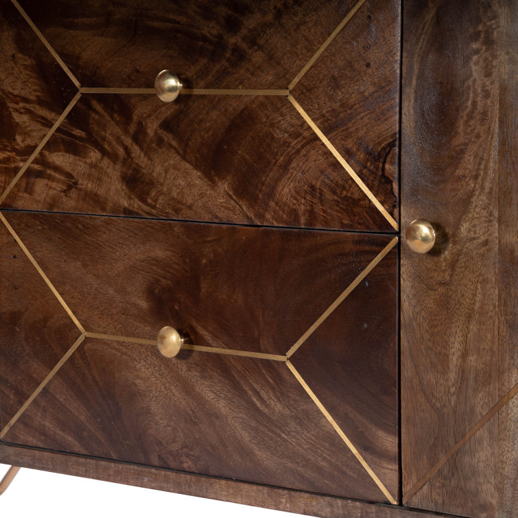 Alda 47'' Minimalist Brown Wood & Brass Inlay TV Stand