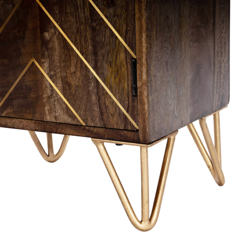 Alda Mango Wood and Brass Inlay Chairside Chest with Storage
