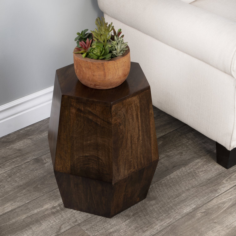 Round Dark Brown Wood and Gold Metal Accent Table
