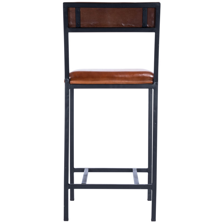 Lazarus Industrial Leather & Iron Counter Stool - Brown