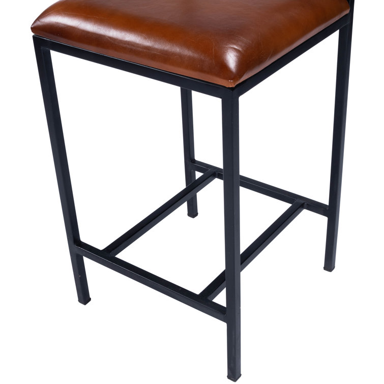 Lazarus Industrial Leather & Iron Counter Stool - Brown