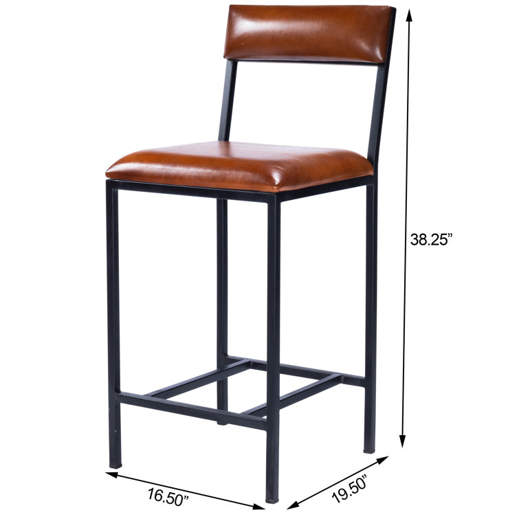 Lazarus Industrial Leather & Iron Counter Stool - Brown