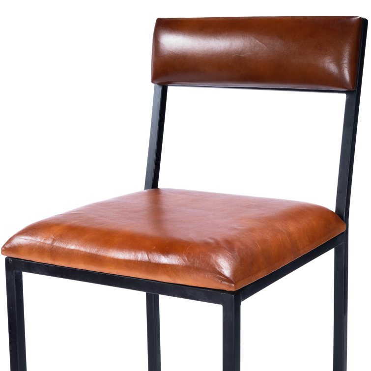 Lazarus Industrial Leather & Iron Bar Stool with Padded Seat