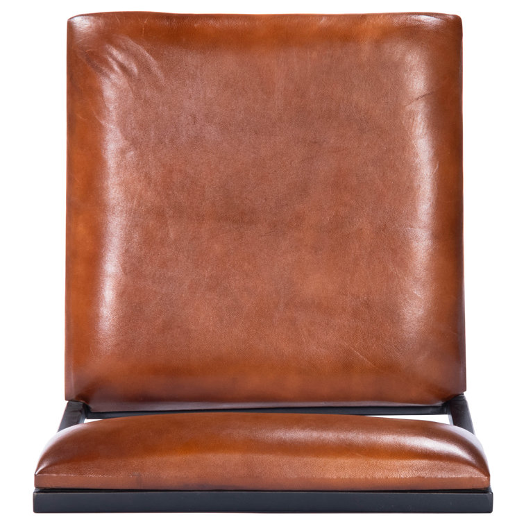 Lazarus Industrial Leather & Iron Bar Stool with Padded Seat