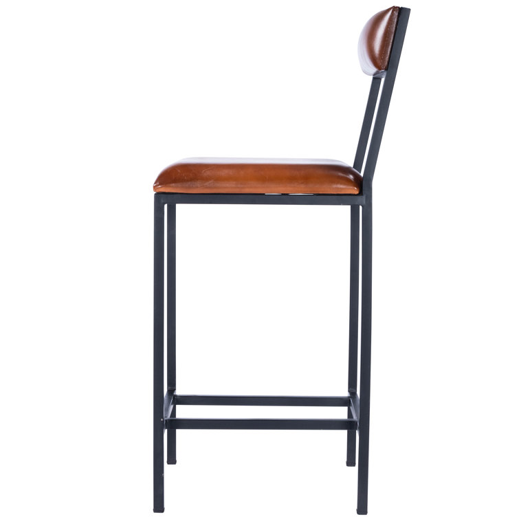 Lazarus Industrial Leather & Iron Counter Stool - Brown
