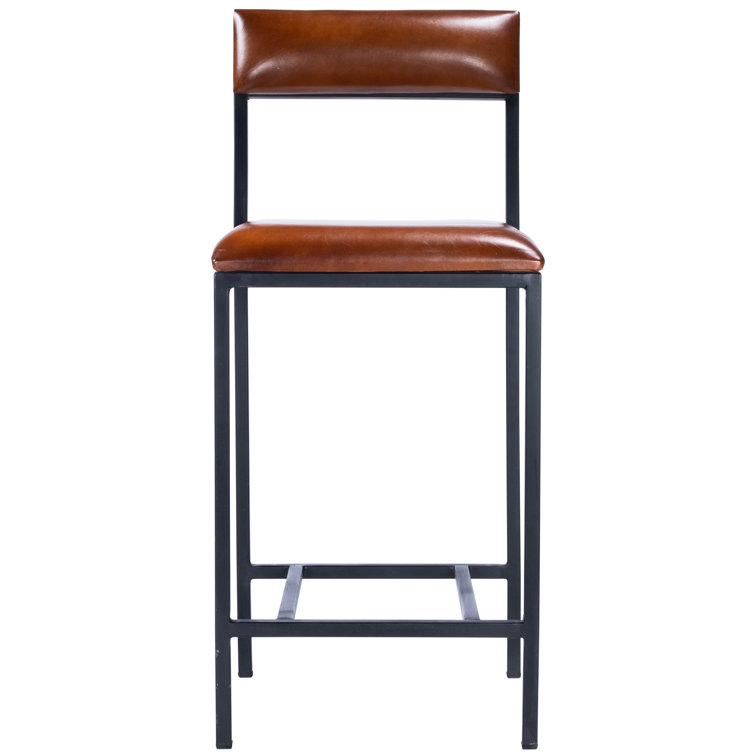 Lazarus Industrial Leather & Iron Counter Stool - Brown