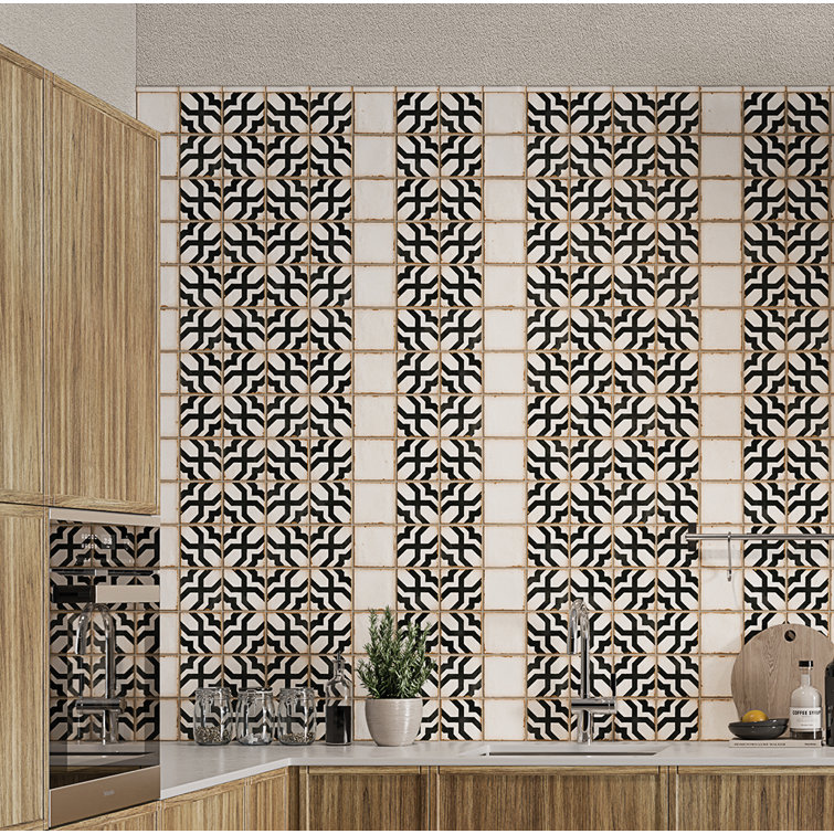 Casablanca 5" x 5" Black and White Ceramic Floor Tile