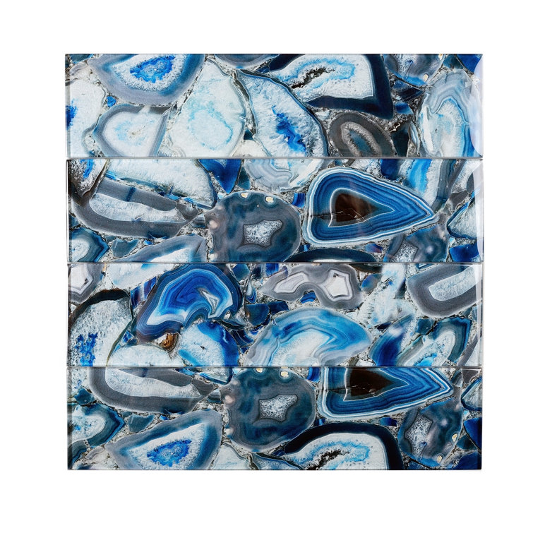 12" x 3" Glossy Blue Glass Subway Wall Tile