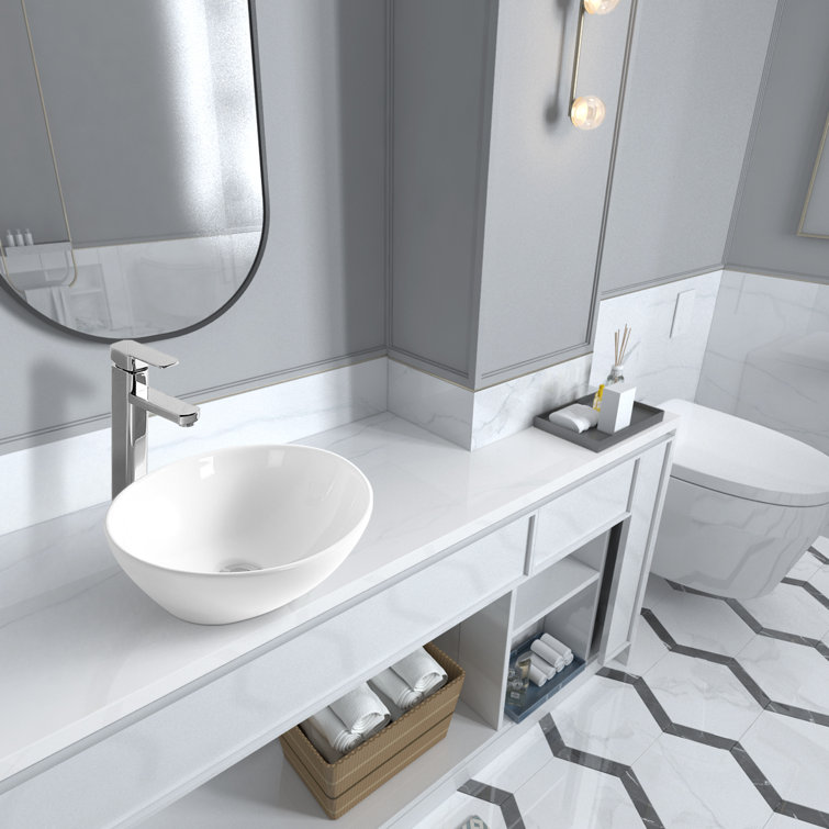 Sinber 16'' White Oval Ceramic Bathroom Vessel Sink