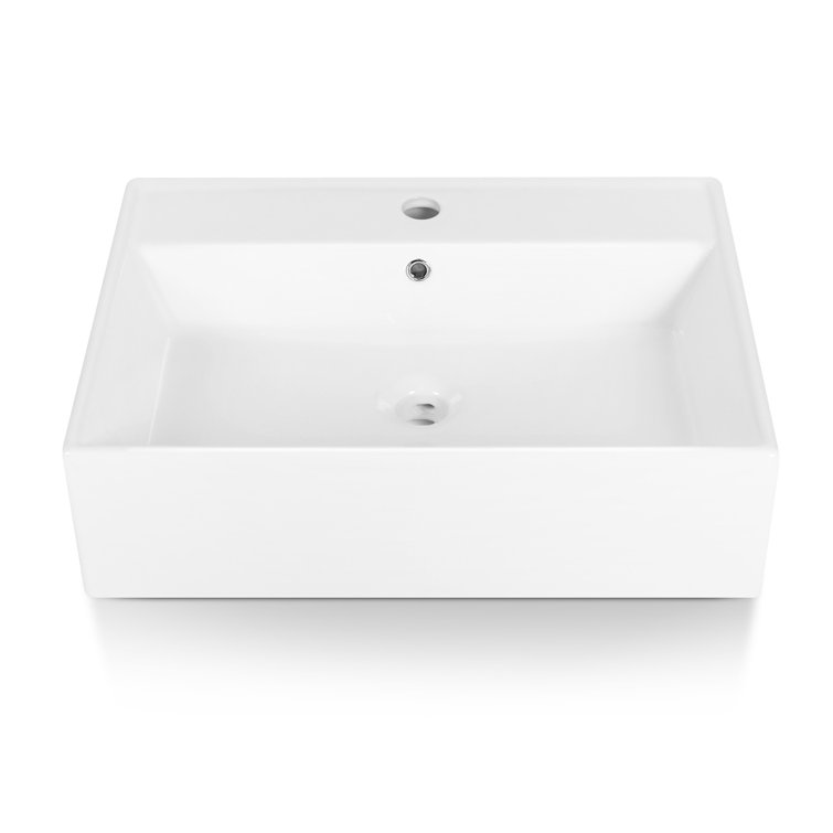 24" White Rectangular Ceramic Countertop Vessel Sink