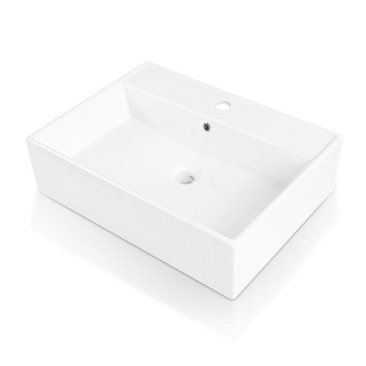 24" White Rectangular Ceramic Countertop Vessel Sink