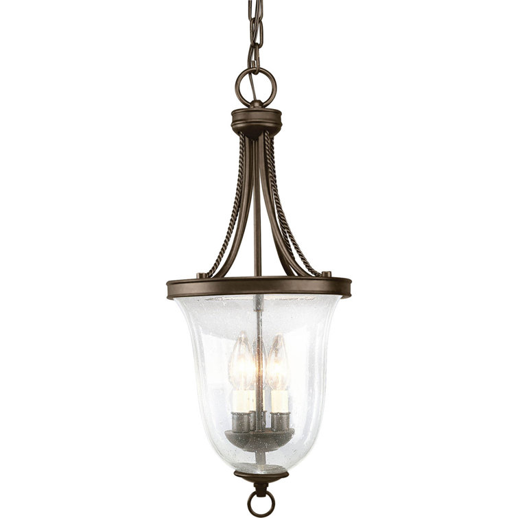 Antique Bronze Seeded Glass 3-Light Pendant