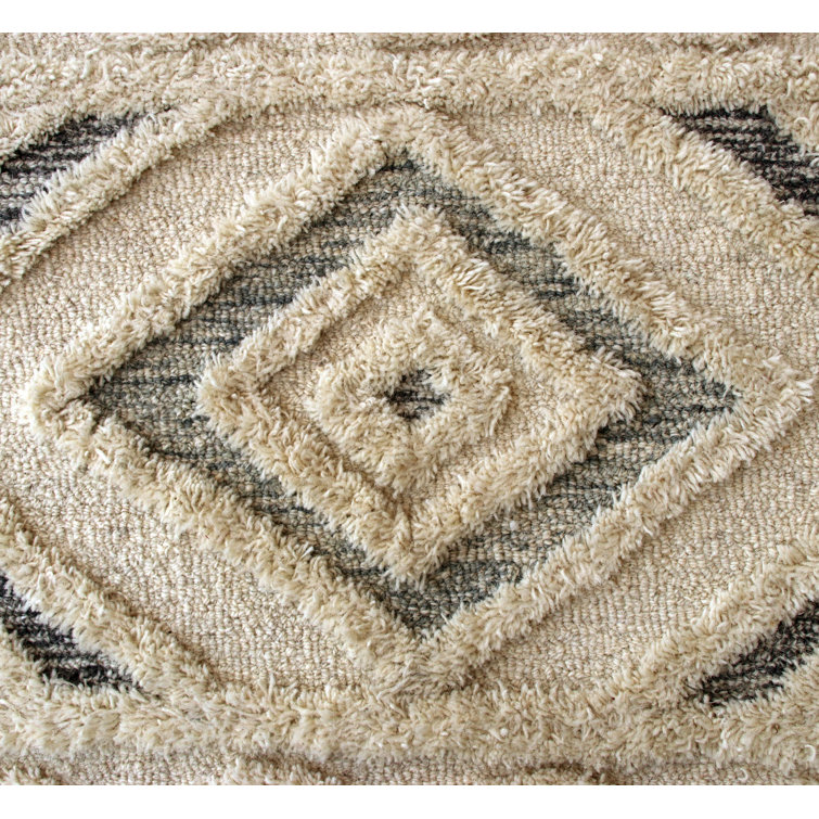 Handmade Light Blue Round Tufted Wool Geometric Area Rug