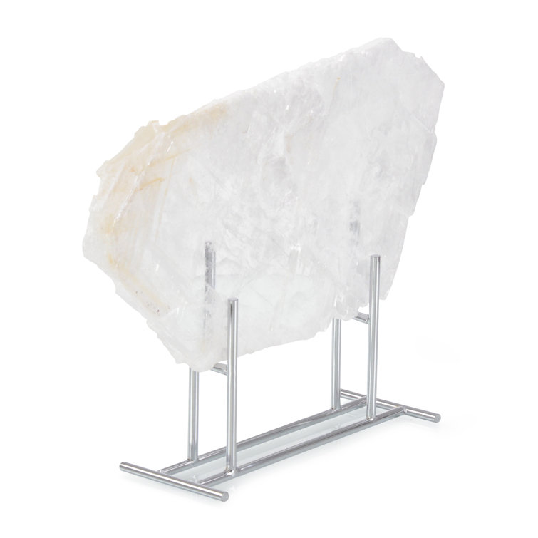 White Selenite Specimen on Nickel Stand
