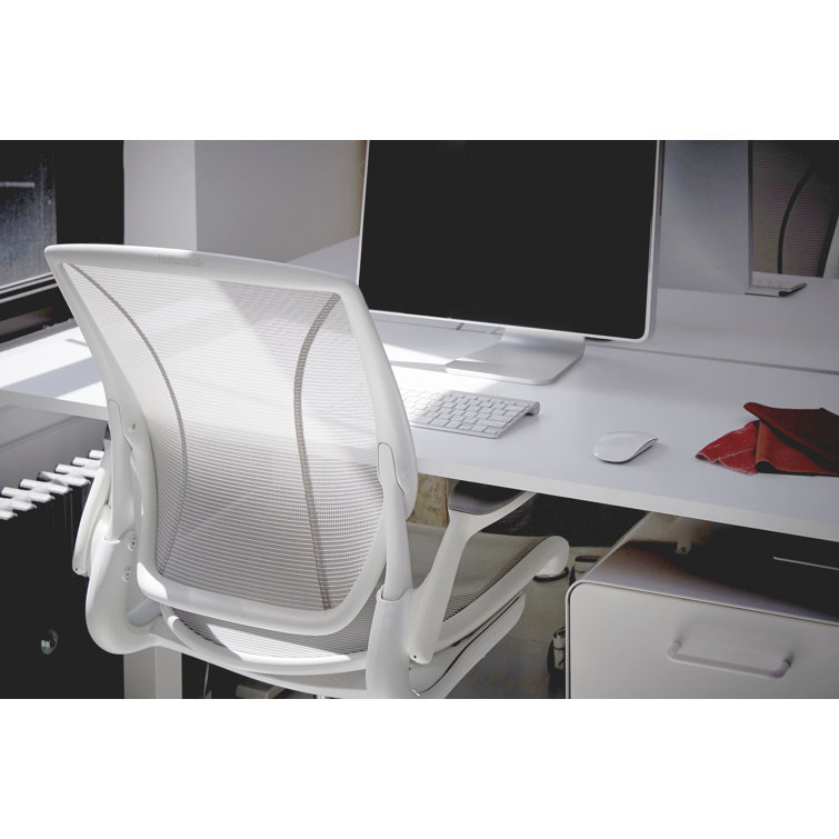Pinstripe White Mesh Swivel Task Chair with Adjustable Arms