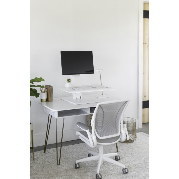 Pinstripe White Mesh Swivel Task Chair with Adjustable Arms