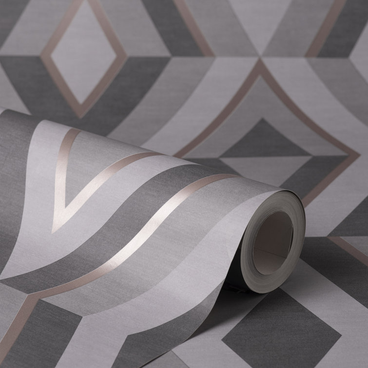 Charcoal and Gold Geometric 3D Effect Removable Wallpaper
