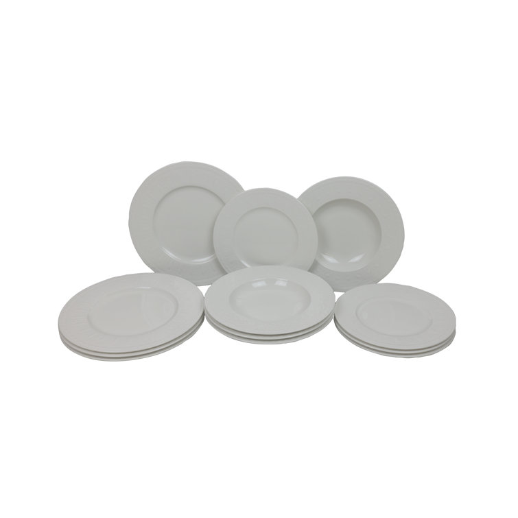 Cellini White Porcelain 12-Piece Dinnerware Set, Service for 4