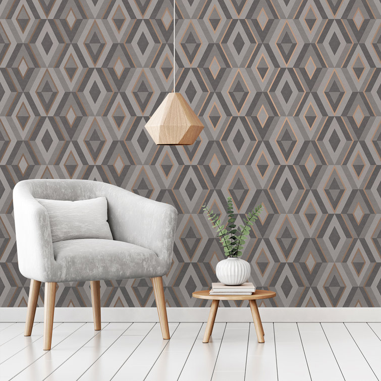 Charcoal and Gold Geometric 3D Effect Removable Wallpaper