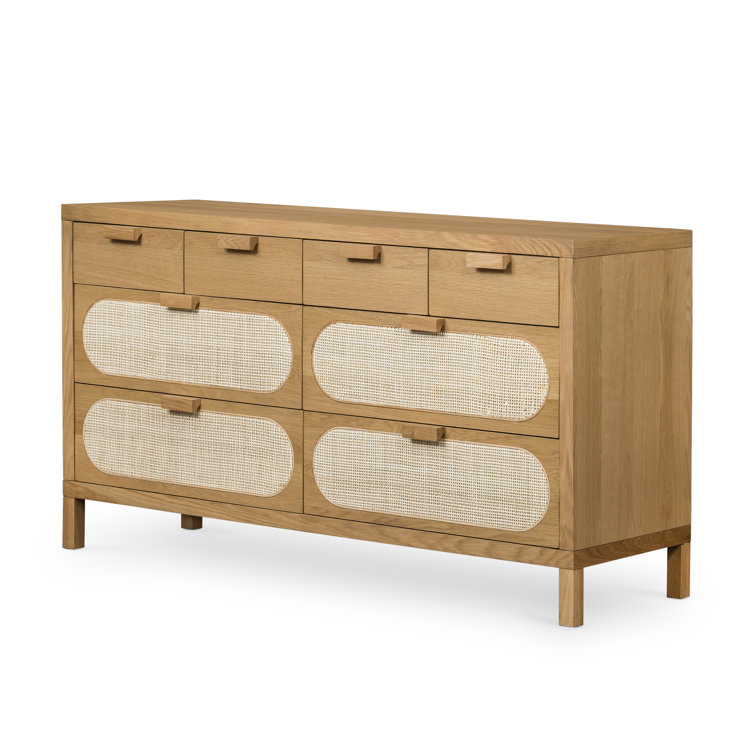 Alder Short Silhouette 8-Drawer Oak and Cane Dresser